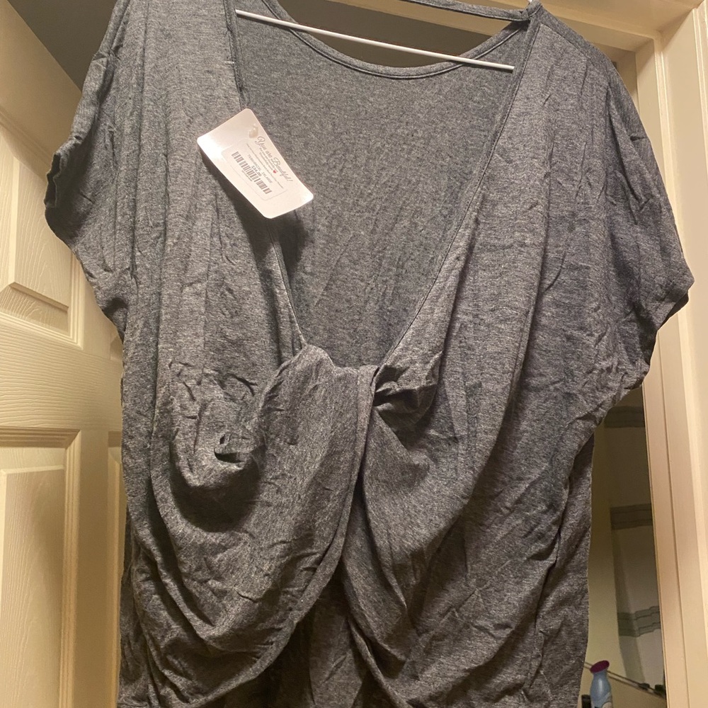 Boutique Charcoal Grey Twist Tie Back Top 2X
